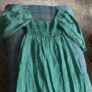 Faithfull the Brand Green Gingham Midi Dress